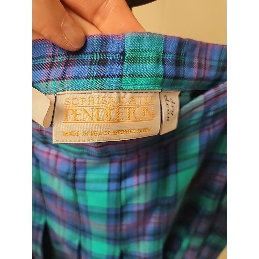 Pendleton Vintage Pleated Flare Turquoise Plaid Midi Skirt Size 16  Zip Button - Picture 5 of 8